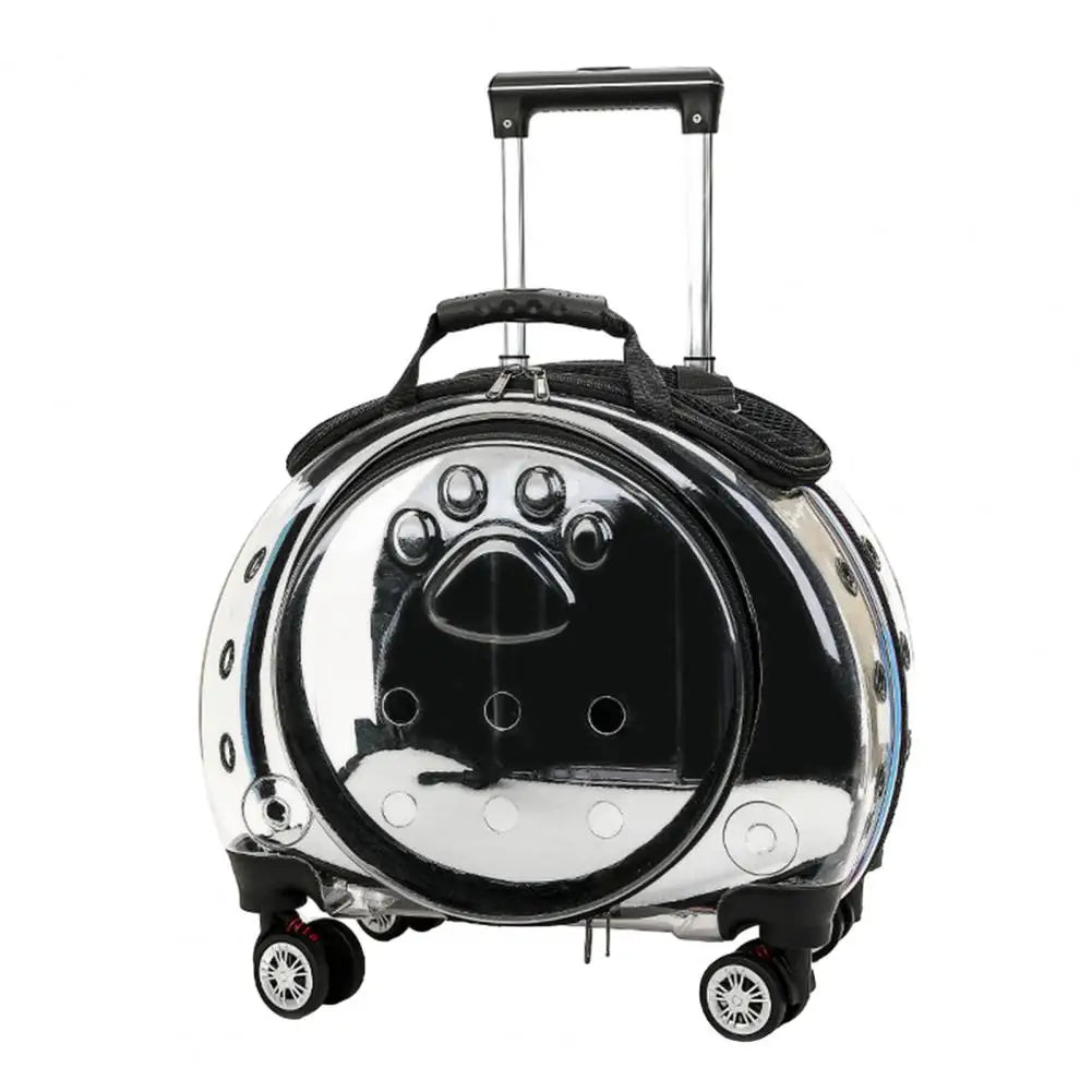 Portable Pet Rolling Carrier With Clear Ventilation And Silent Wheels