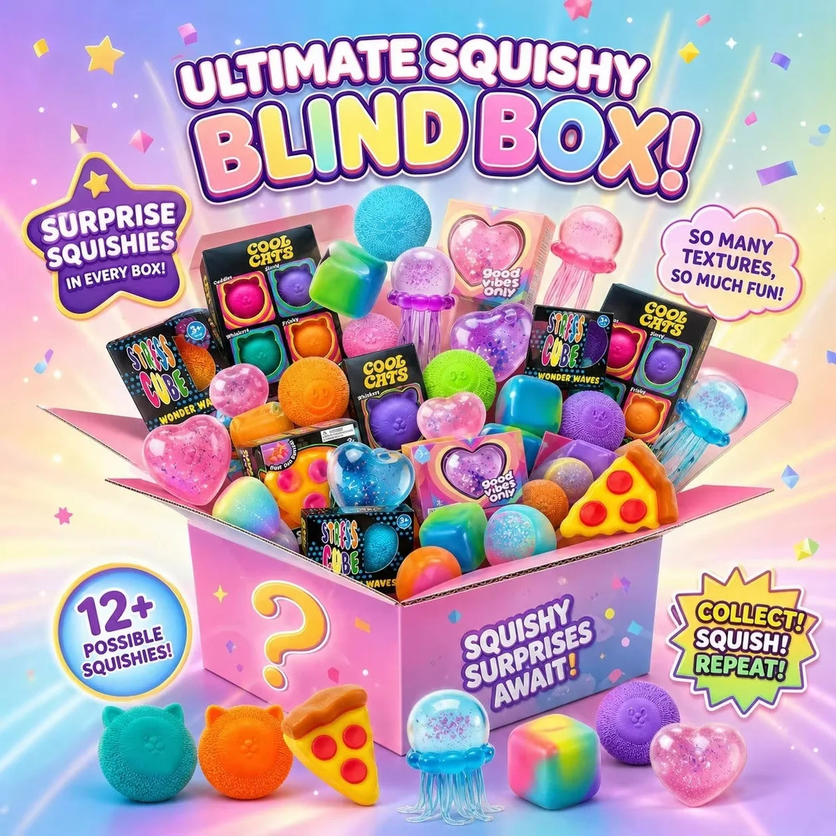 1pc Squishy Toy Party Favors, Soft Rubber Stress Relief Fidget, Random Cute Collectible Gift for Kids Adults, Office Desk Decor Birthday Carnival Prizes