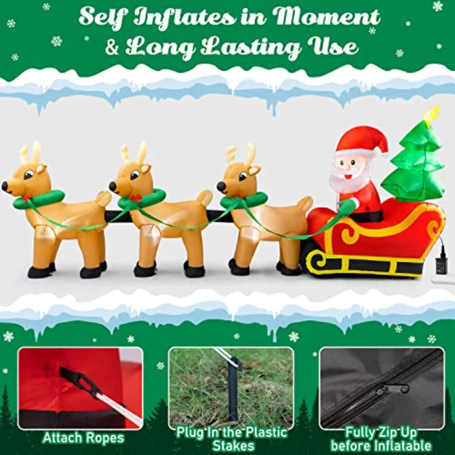 OLOEY Outdoor Christmas Inflatable Santa Sleigh Reindeer Decoration