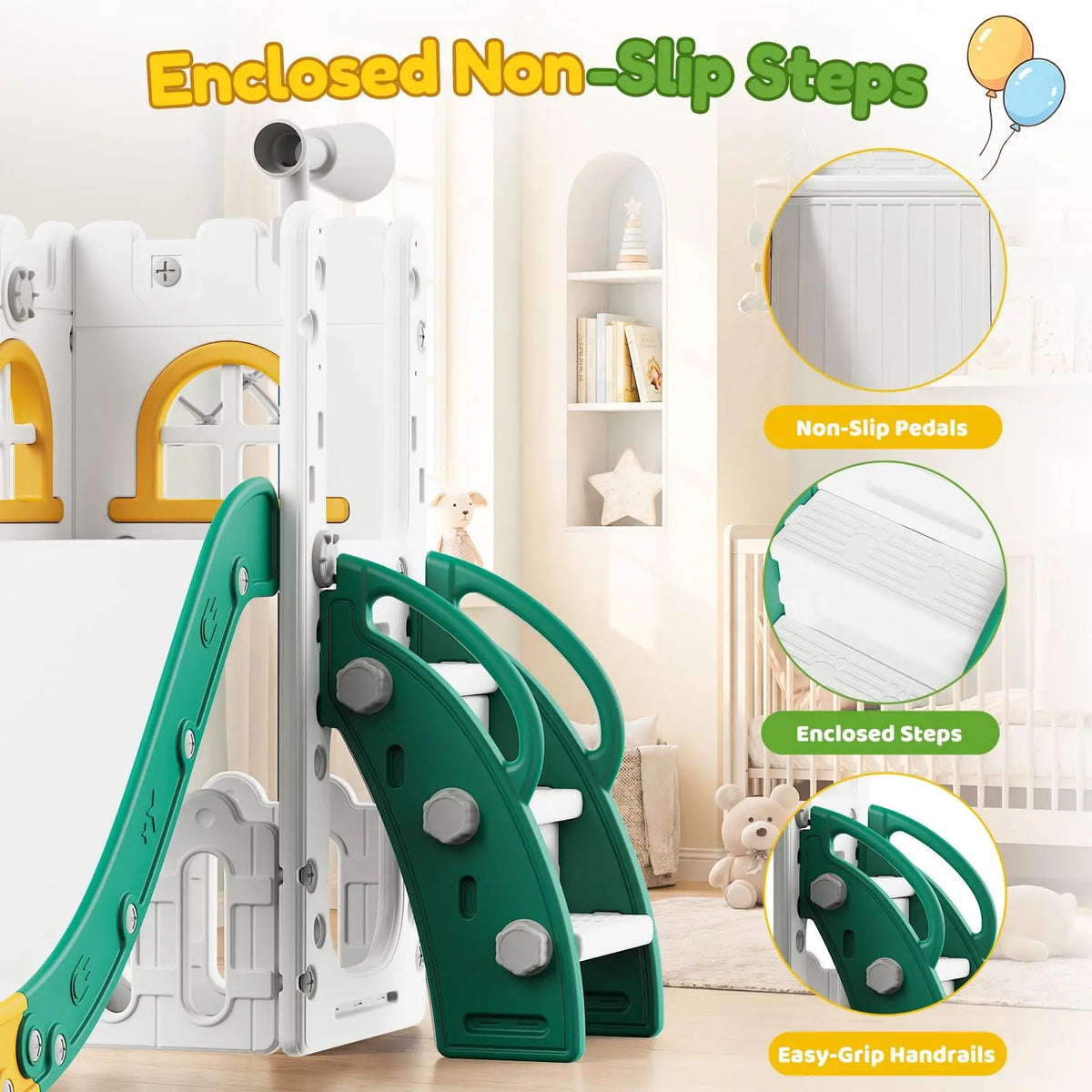 HiMISS Toddler Slide Swing Set With Climber And Basketball Hoop