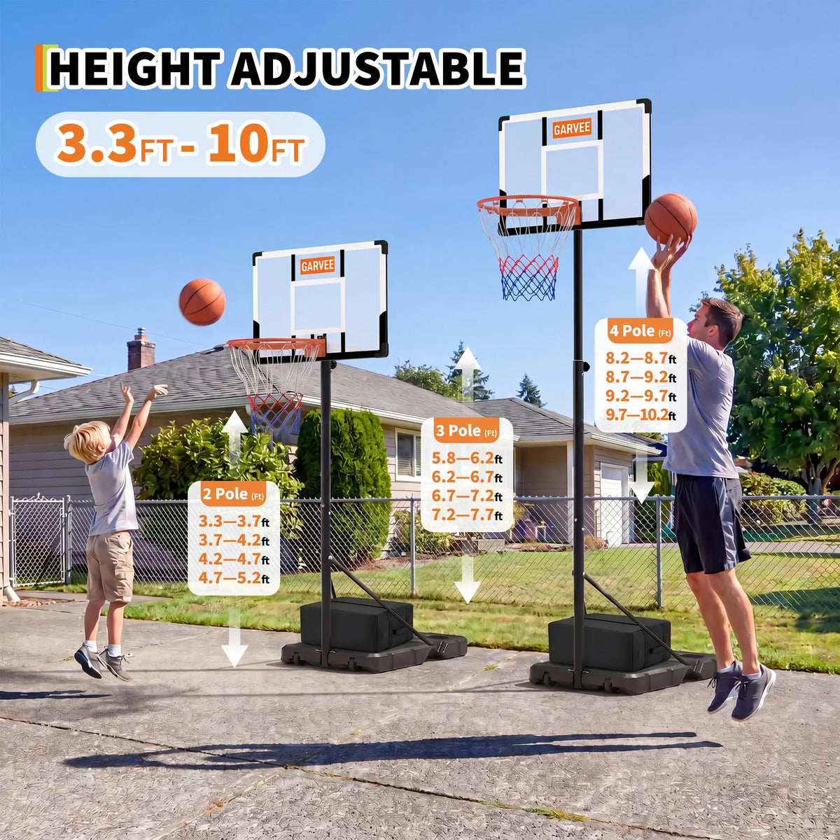 HiMISS Adjustable Portable Basketball Hoop With Backboard And Net