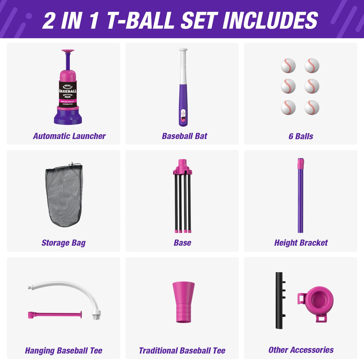QDRAGON 3-in-1 Kids Baseball Set With Automatic Pitching Machine