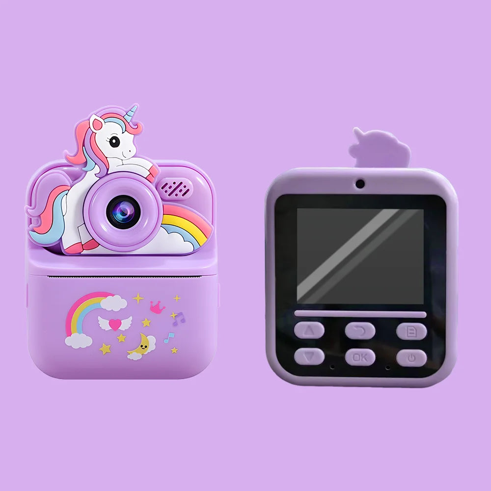 Cute purple unicorn kids camera, photo thermal printing, Halloween Thanksgiving surprise birthday holiday gift