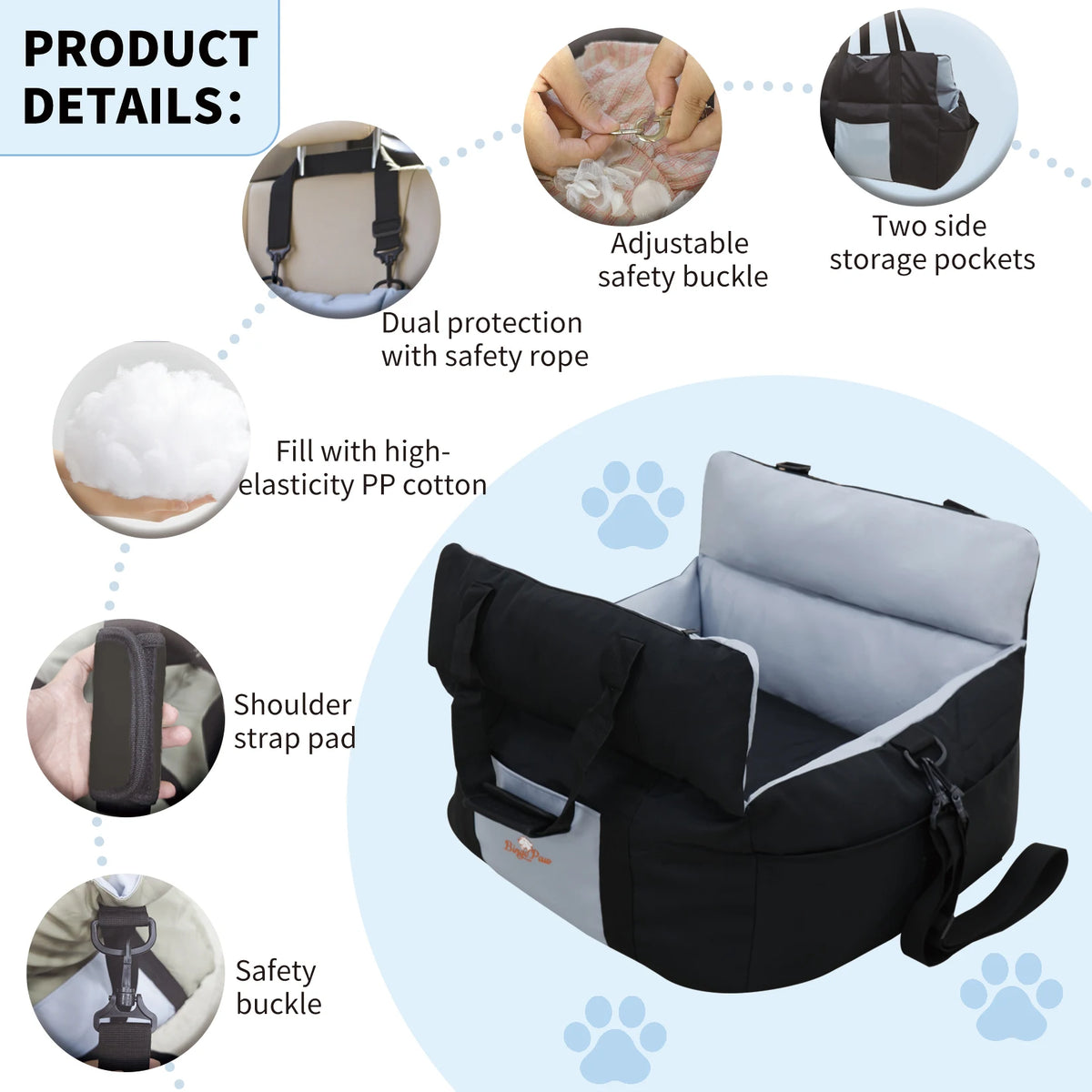 BORWART Portable Dog Car Seat Booster With Safety Belt