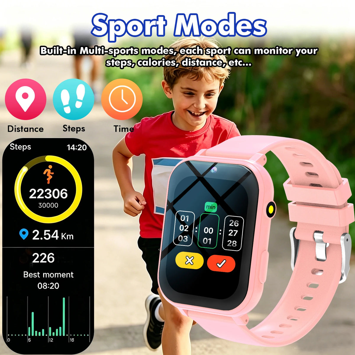 Kids Games Smart Watch 18 Games Camera Waterproof Flashlight Sleep Monitoring For Birthday Holiday Gift Boy Girl Children