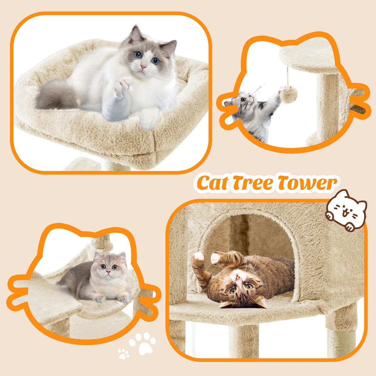 MCQ Cat Tree Tower With Sisal Scratching Posts And Condo