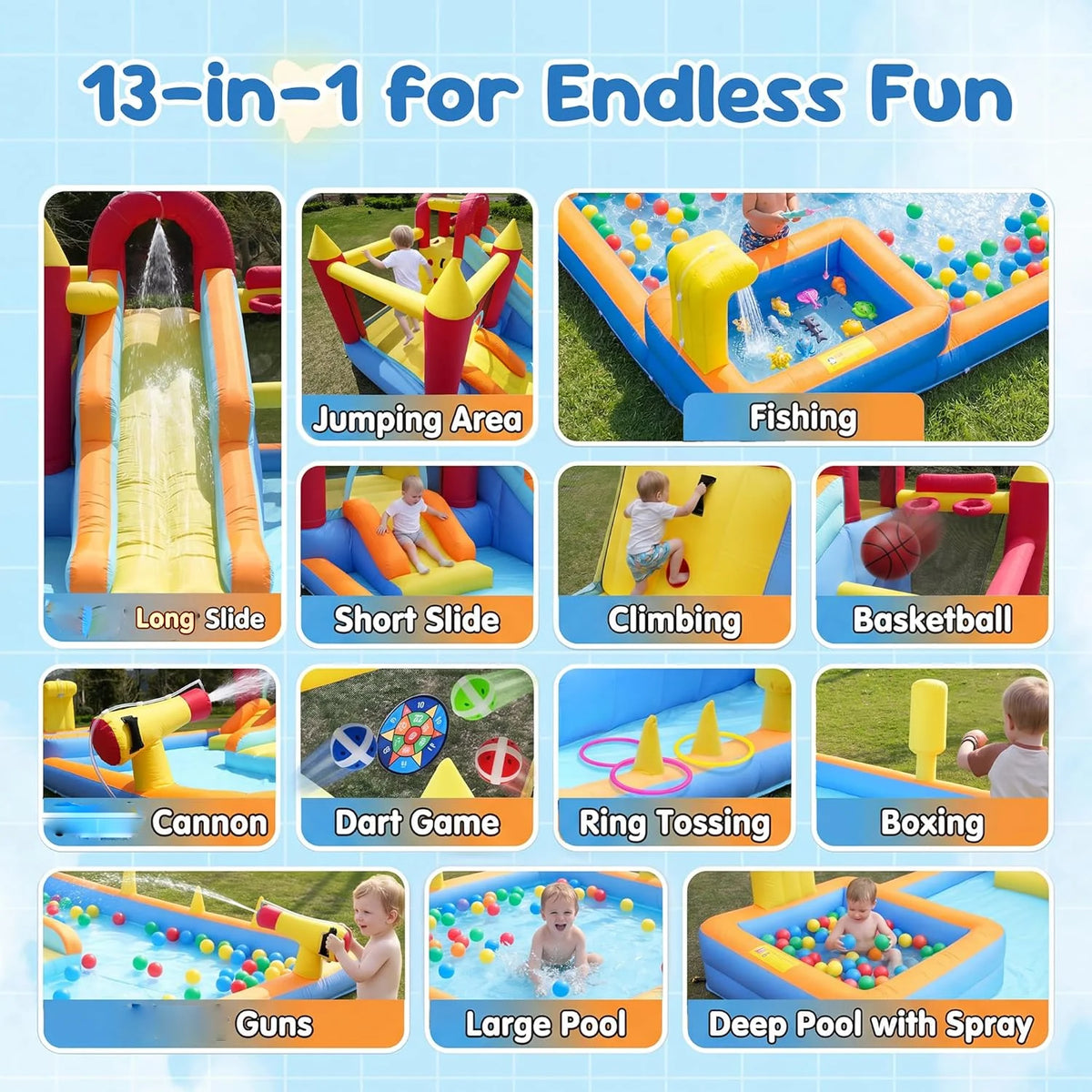 Inflatable Bounce House With Blower Stakes Repair Patches Storage Bag