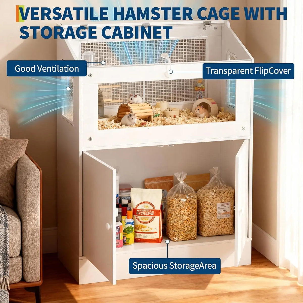 HiMISS Acrylic Pet Habitat With Storage Cabinet For Hamsters