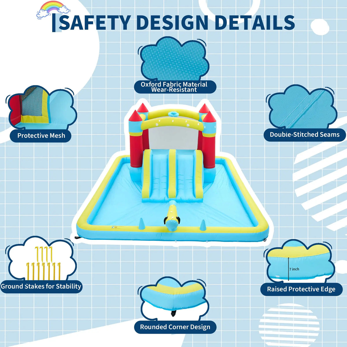 HiMiss Inflatable Kids Bounce House With Slide And Pool