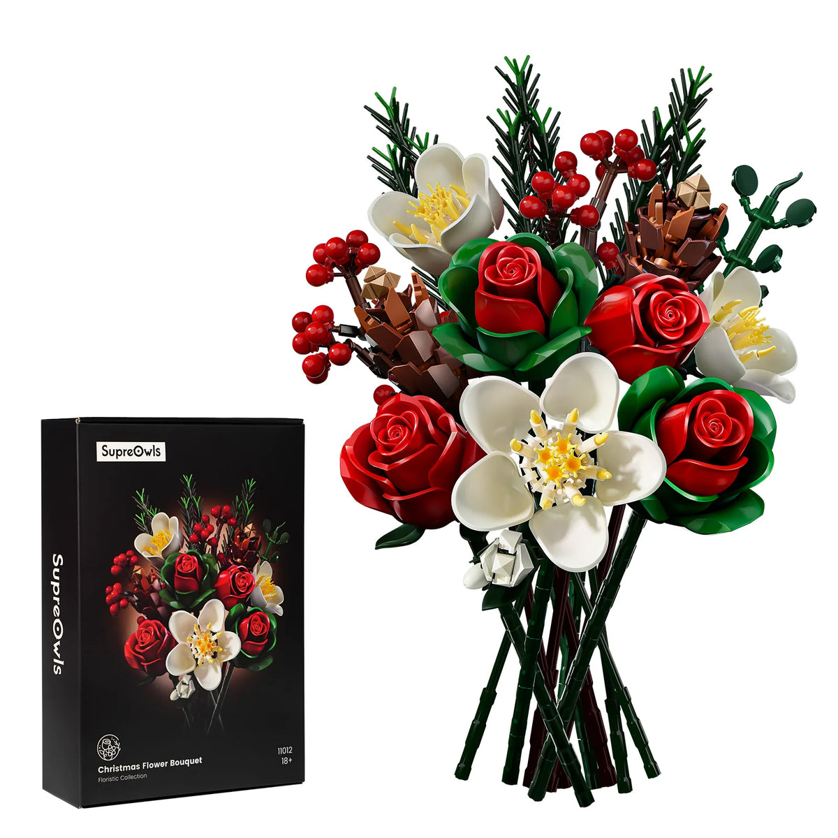 SupreOwls Christmas Rose Bouquet Building Blocks DIY Flower Decor