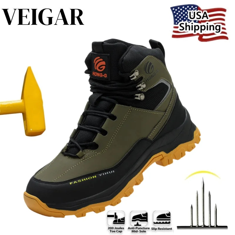 VEIGAR Protective Work Safety Shoes With Steel Toe Anti Puncture Boots
