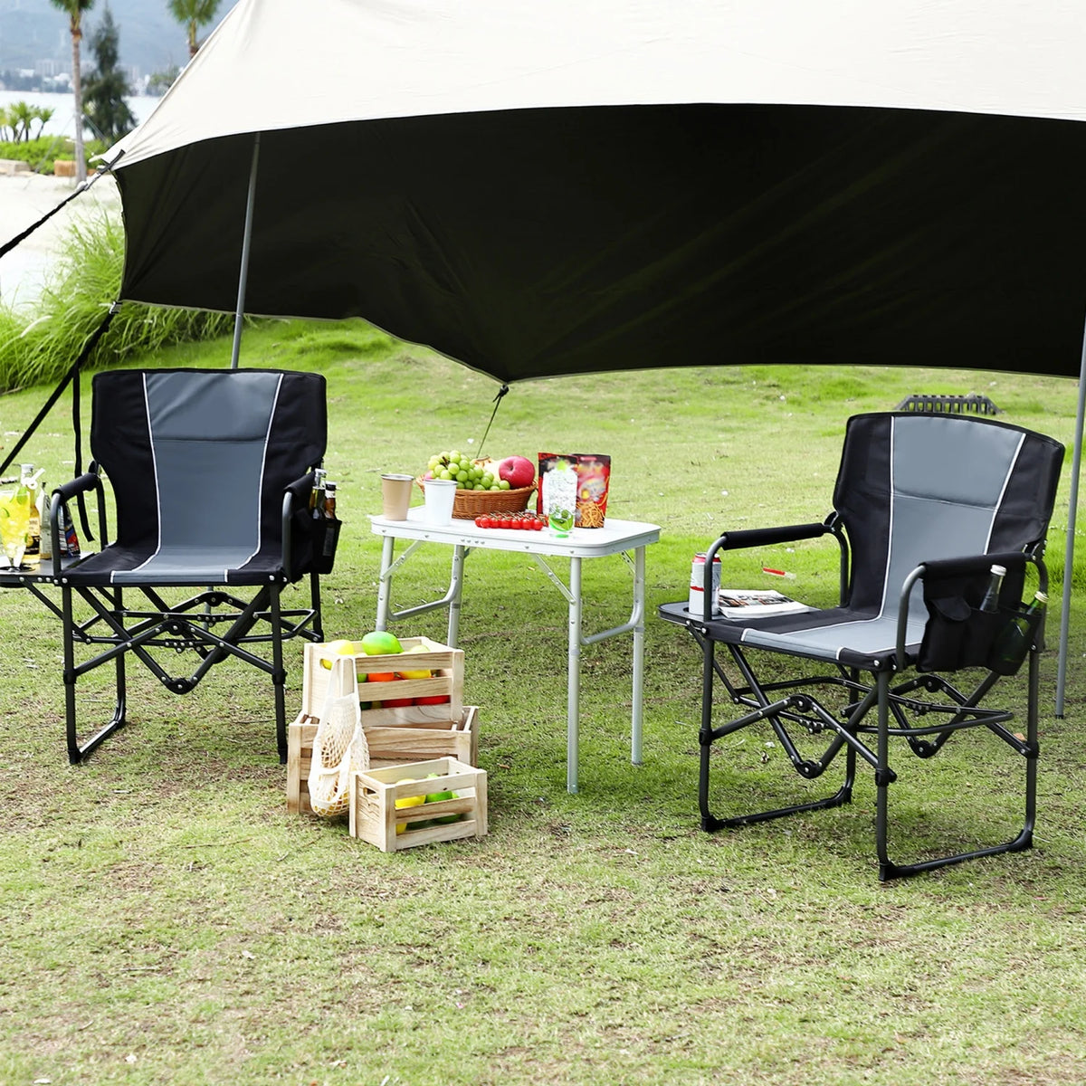 HiMISS Folding Directors Chair With Side Table And Cup Holder