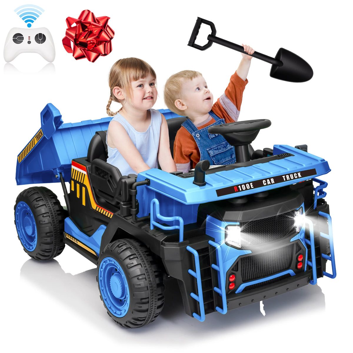 JOYRACER 24V Electric Two Seater Dump Truck Ride On Remote Control