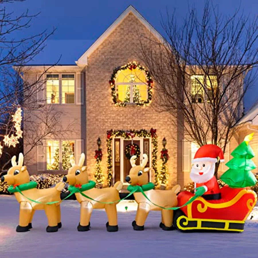 OLOEY Outdoor Christmas Inflatable Santa Sleigh Reindeer Decoration