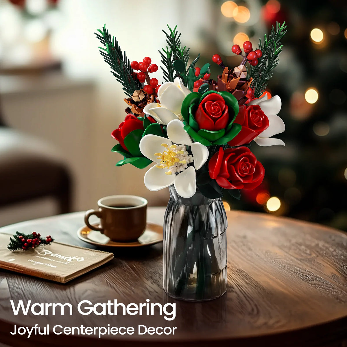 SupreOwls Christmas Rose Bouquet Building Blocks DIY Flower Decor