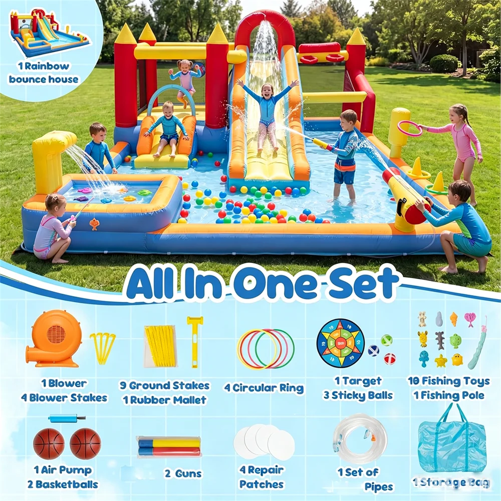 Inflatable Bounce House With Blower Stakes Repair Patches Storage Bag