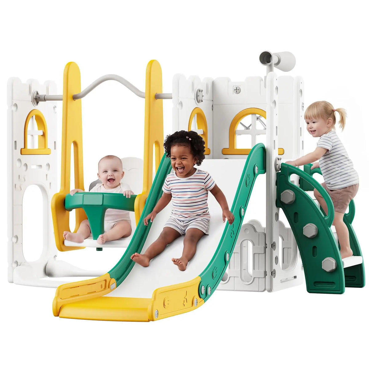 HiMISS Toddler Slide Swing Set With Climber And Basketball Hoop