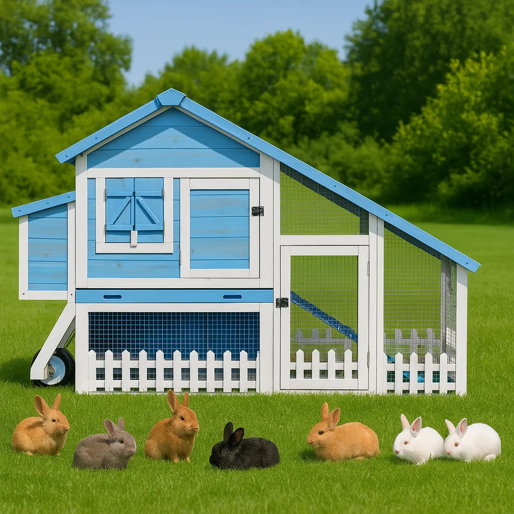 Double Decker Solid Wood Waterproof Rabbit Hutch With Fence