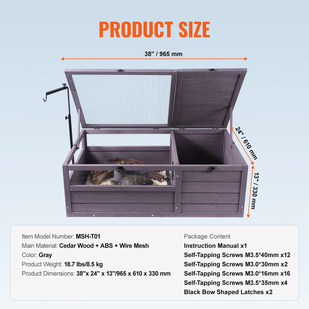 Three Room Wooden Tortoise Habitat Enclosure With Openable Top