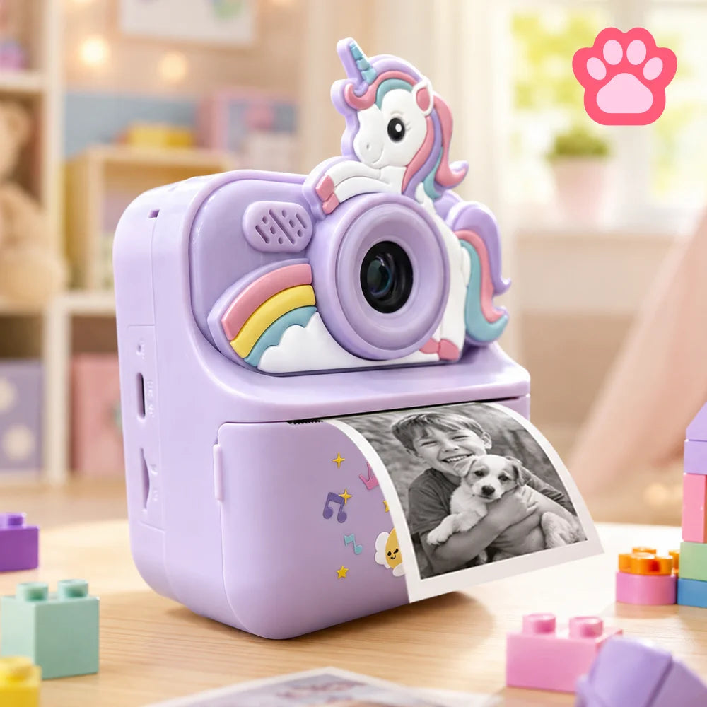 Cute purple unicorn kids camera, photo thermal printing, Halloween Thanksgiving surprise birthday holiday gift