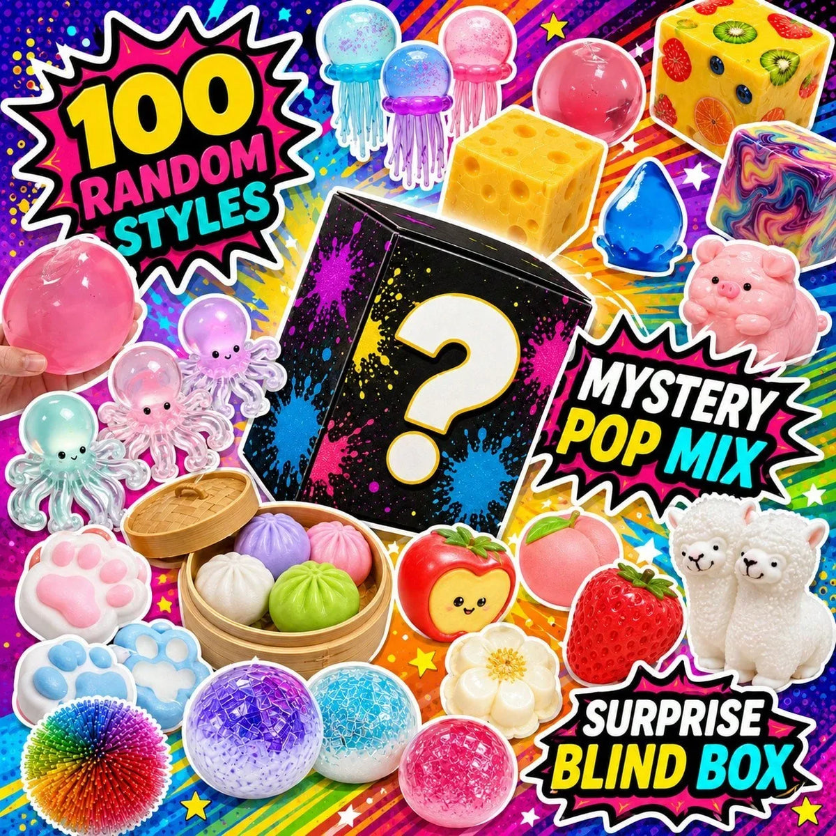1pc Squishy Toy Party Favors, Soft Rubber Stress Relief Fidget, Random Cute Collectible Gift for Kids Adults, Office Desk Decor Birthday Carnival Prizes
