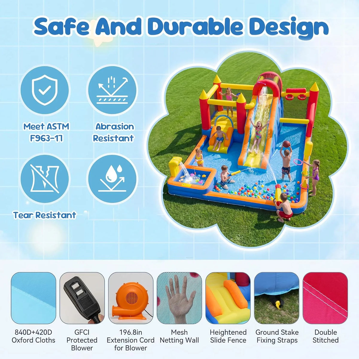 Inflatable Bounce House With Blower Stakes Repair Patches Storage Bag