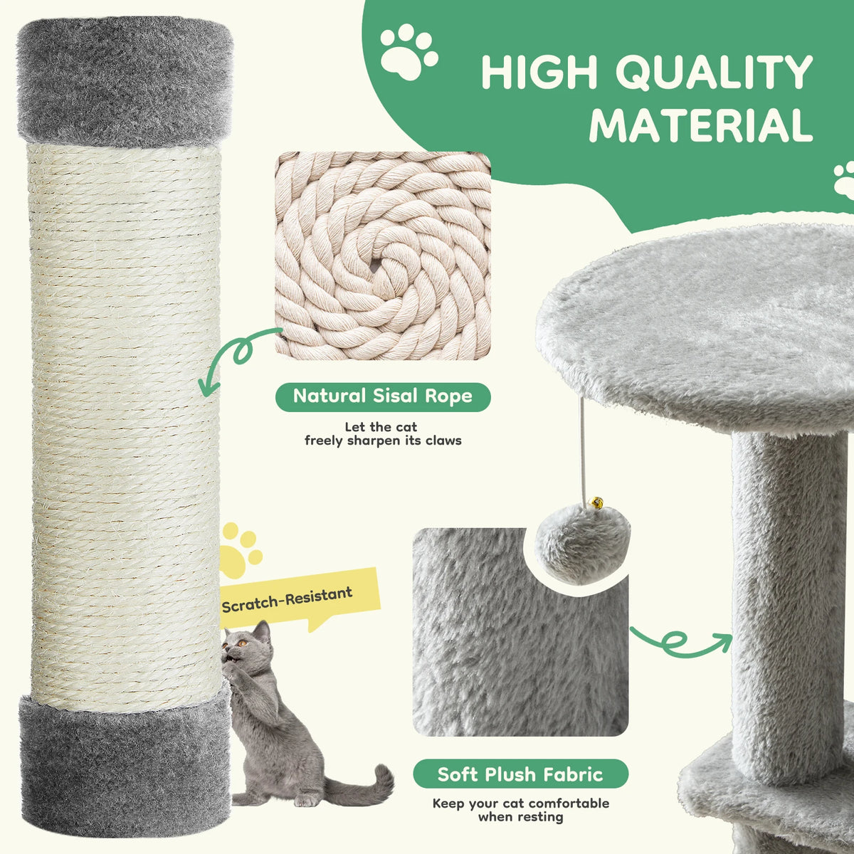 JHK Multi-Level Cat Tree With Sisal Posts And Pet House