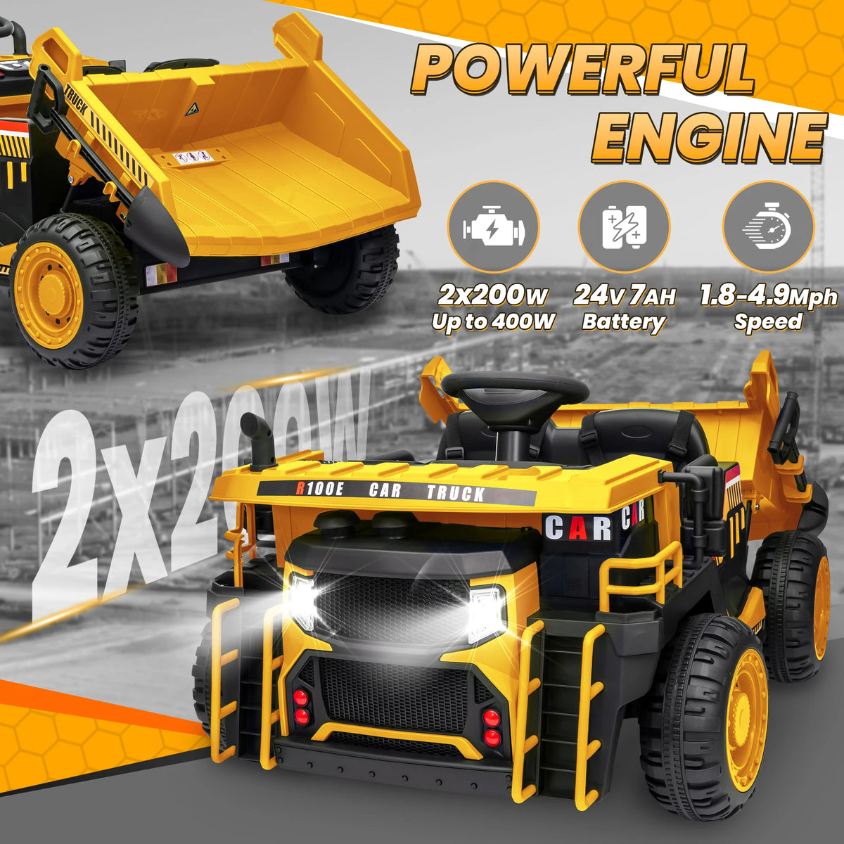 JOYRACER 24V Electric Two Seater Dump Truck Ride On Remote Control