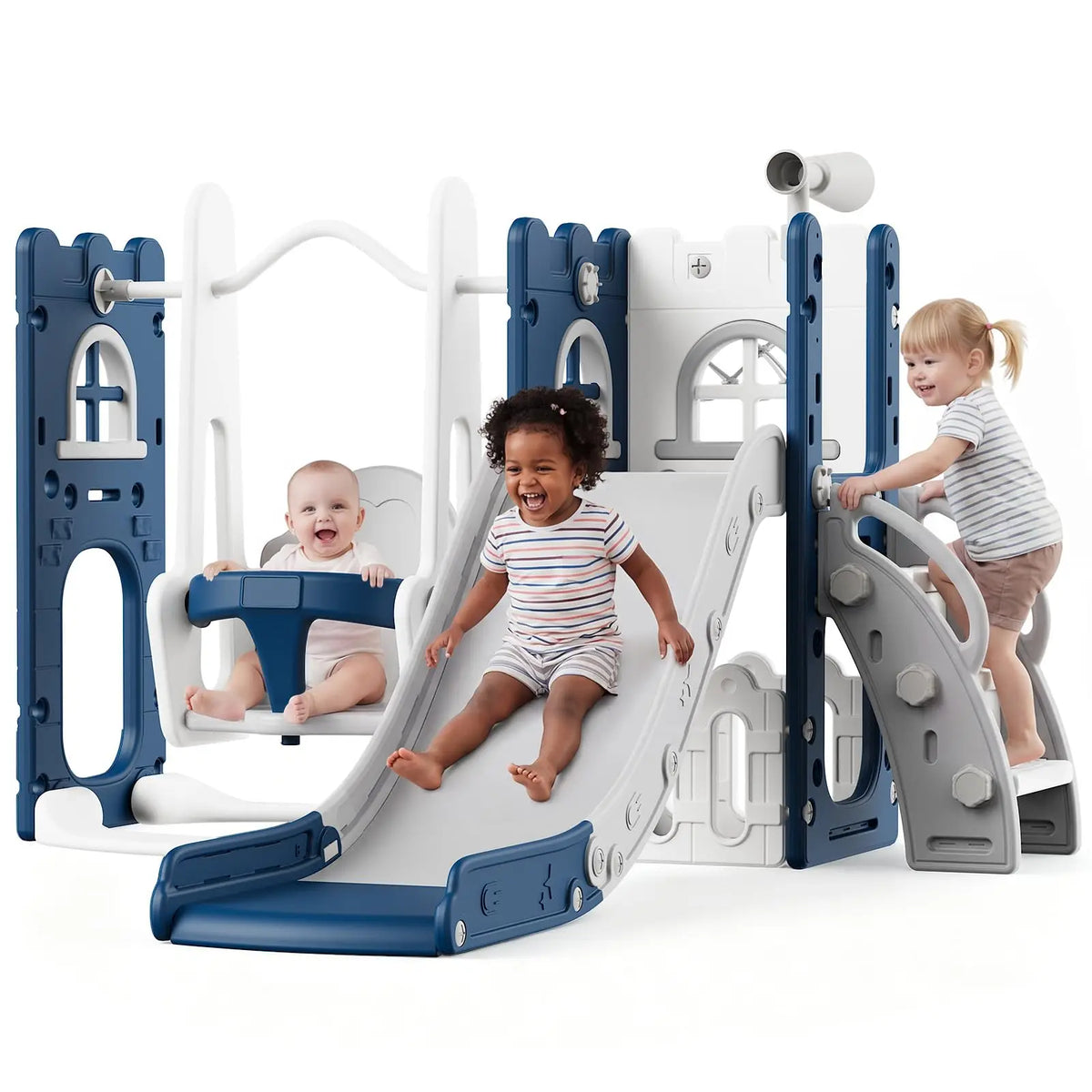 HiMISS Toddler Slide Swing Set With Climber And Basketball Hoop