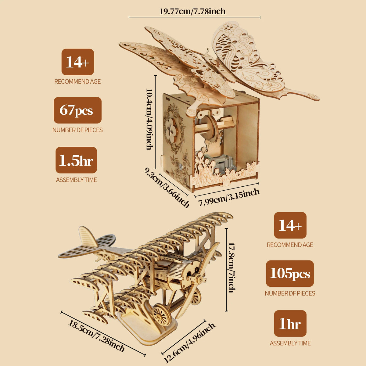 Music Park 3D Wooden Plane And Butterfly Puzzle Craft Kit