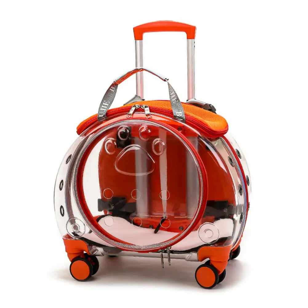 Portable Pet Rolling Carrier With Clear Ventilation And Silent Wheels