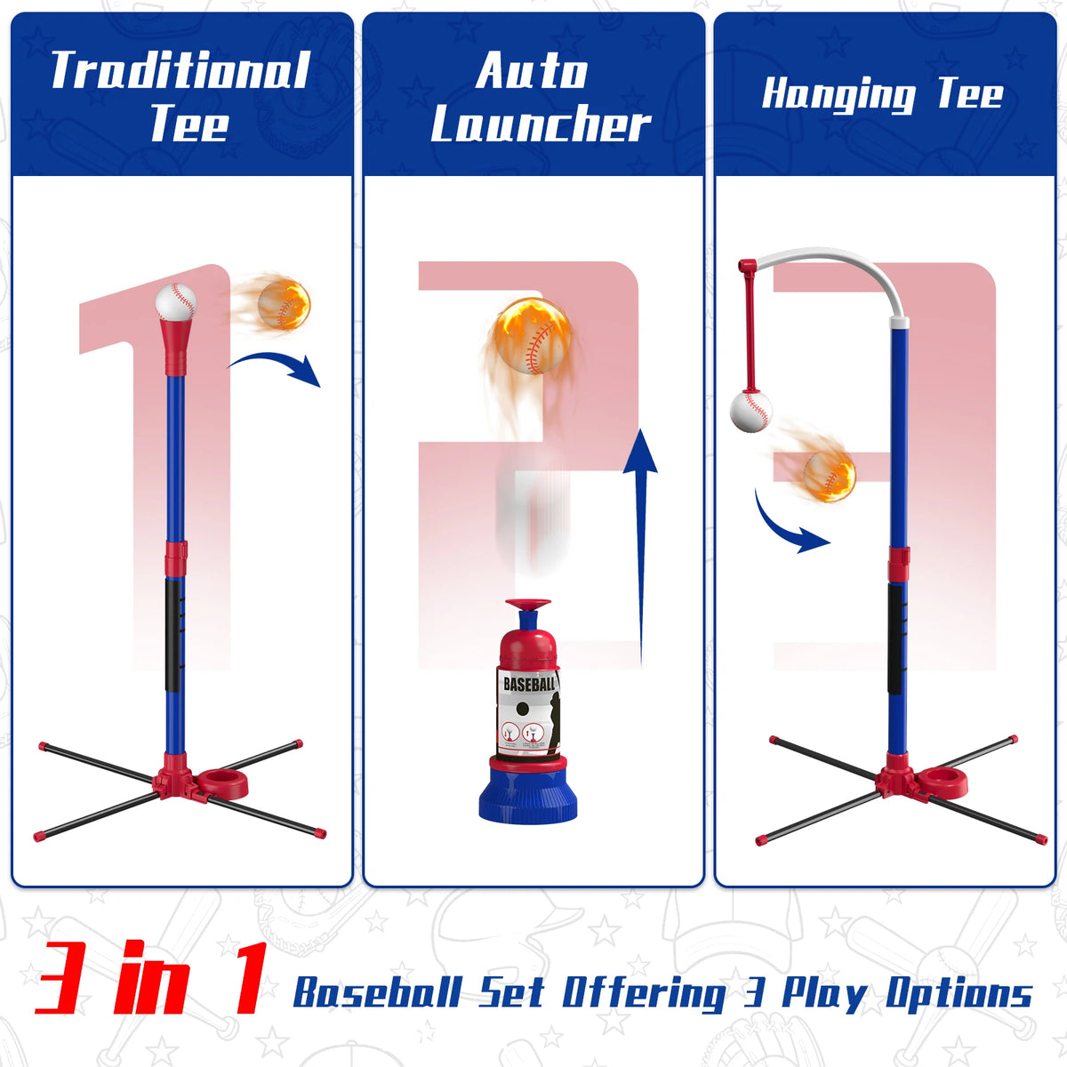 QDRAGON 3-in-1 Kids Baseball Set With Automatic Pitching Machine