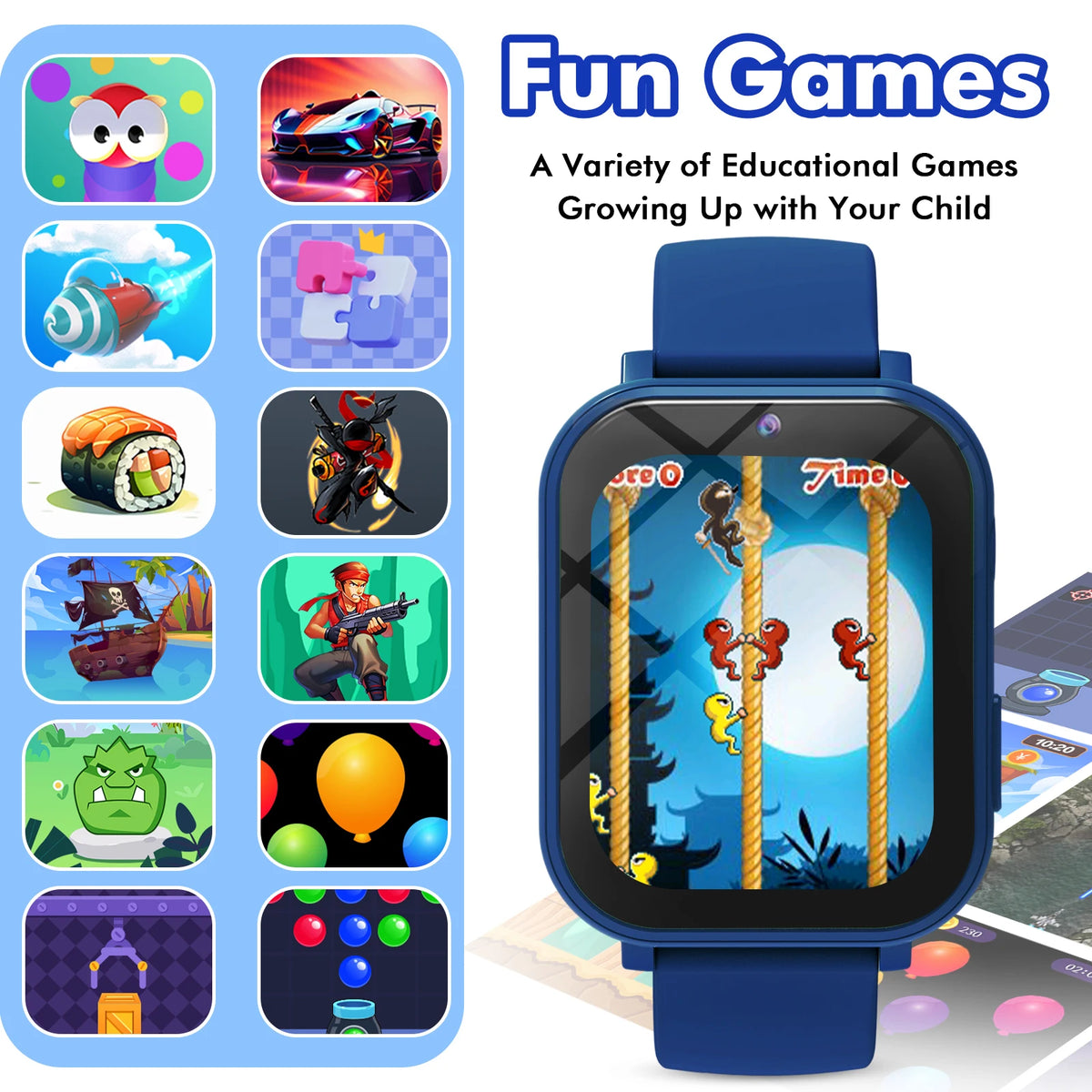 Kids Games Smart Watch 18 Games Camera Waterproof Flashlight Sleep Monitoring For Birthday Holiday Gift Boy Girl Children
