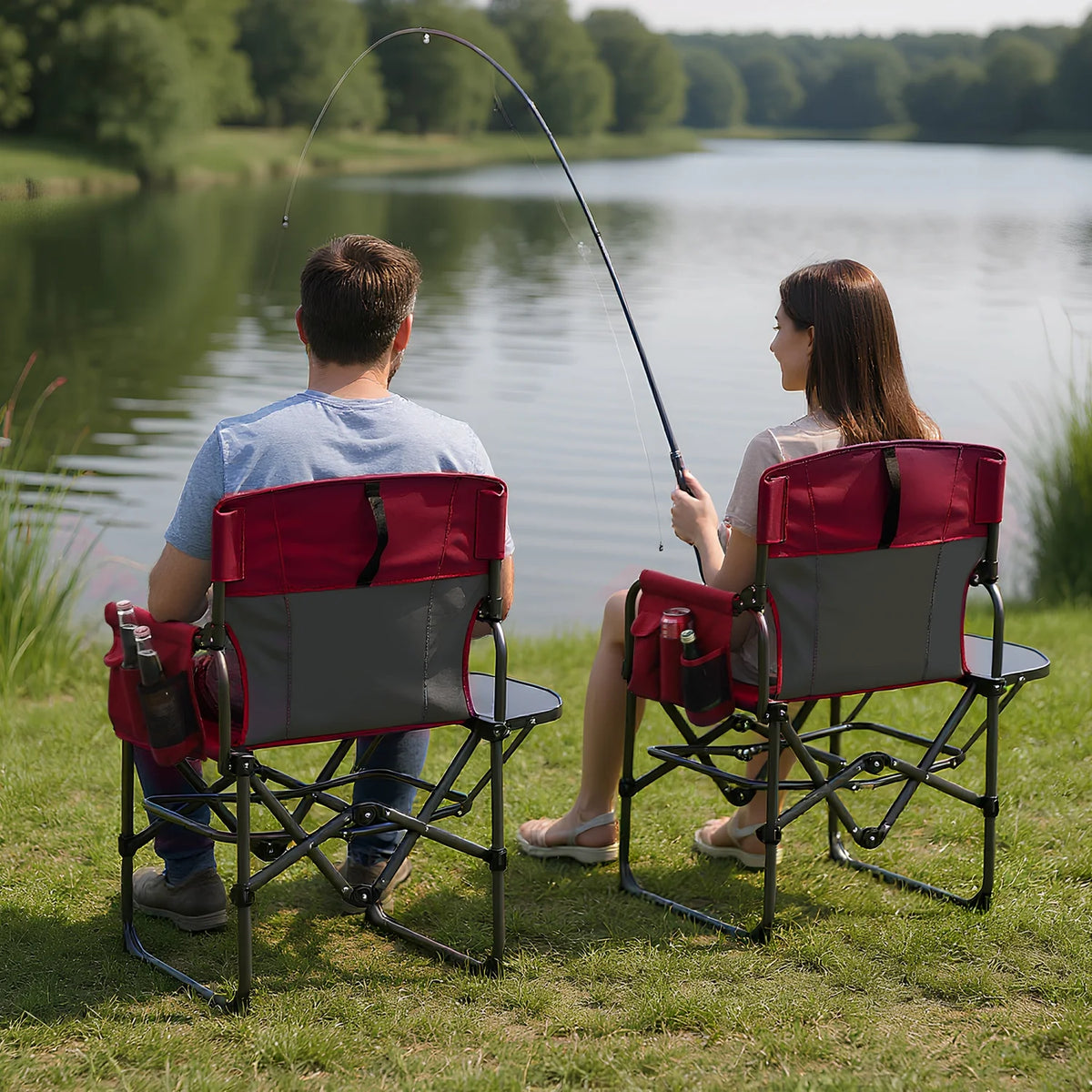 HiMISS Folding Directors Chair With Side Table And Cup Holder