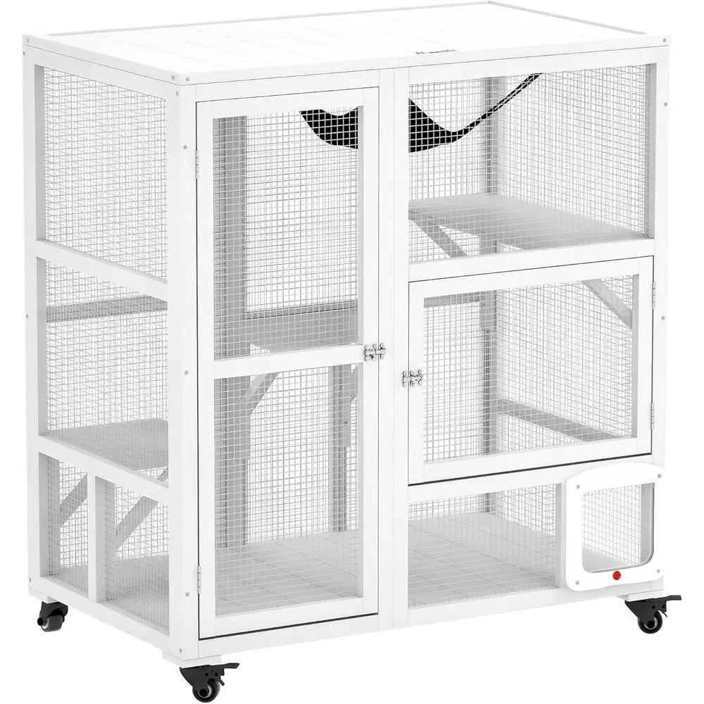 Indoor Mobile Cat Enclosure With Three Platforms And Hammock