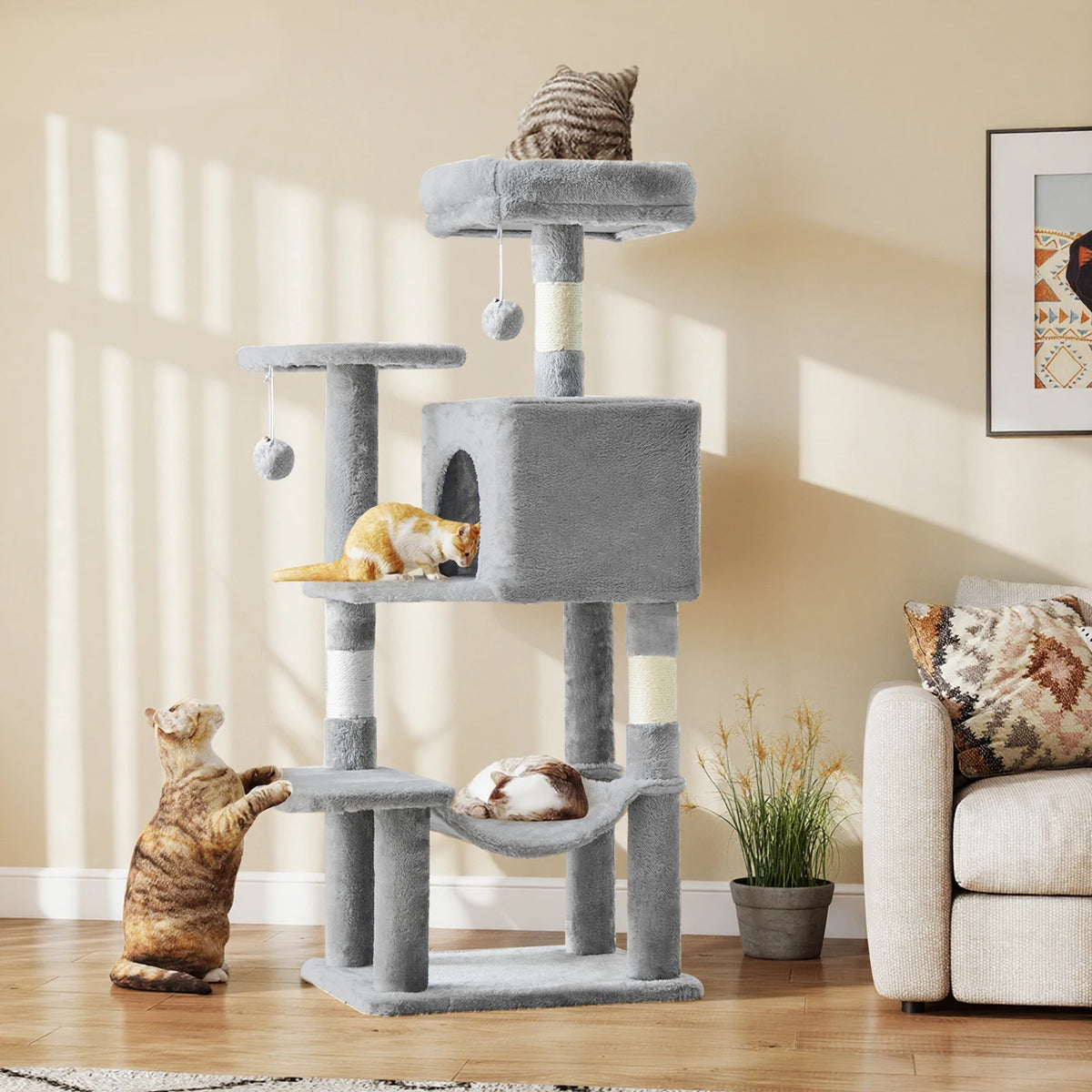 JHK Multi-Level Cat Tree With Sisal Posts And Pet House