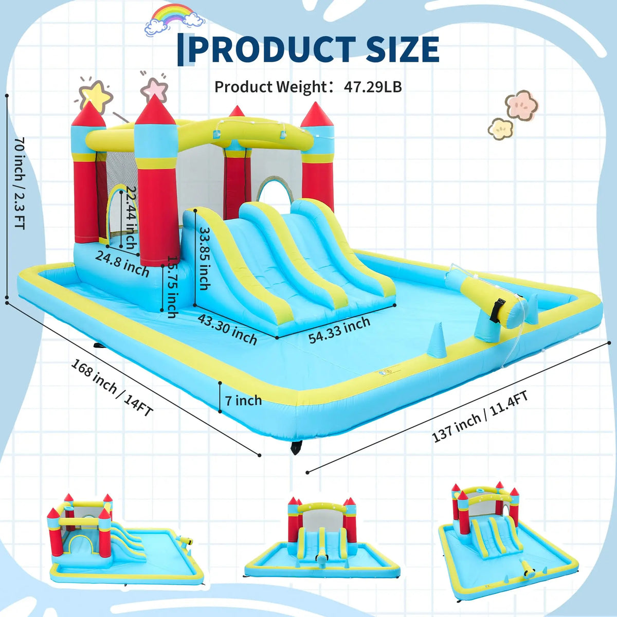 HiMiss Inflatable Kids Bounce House With Slide And Pool