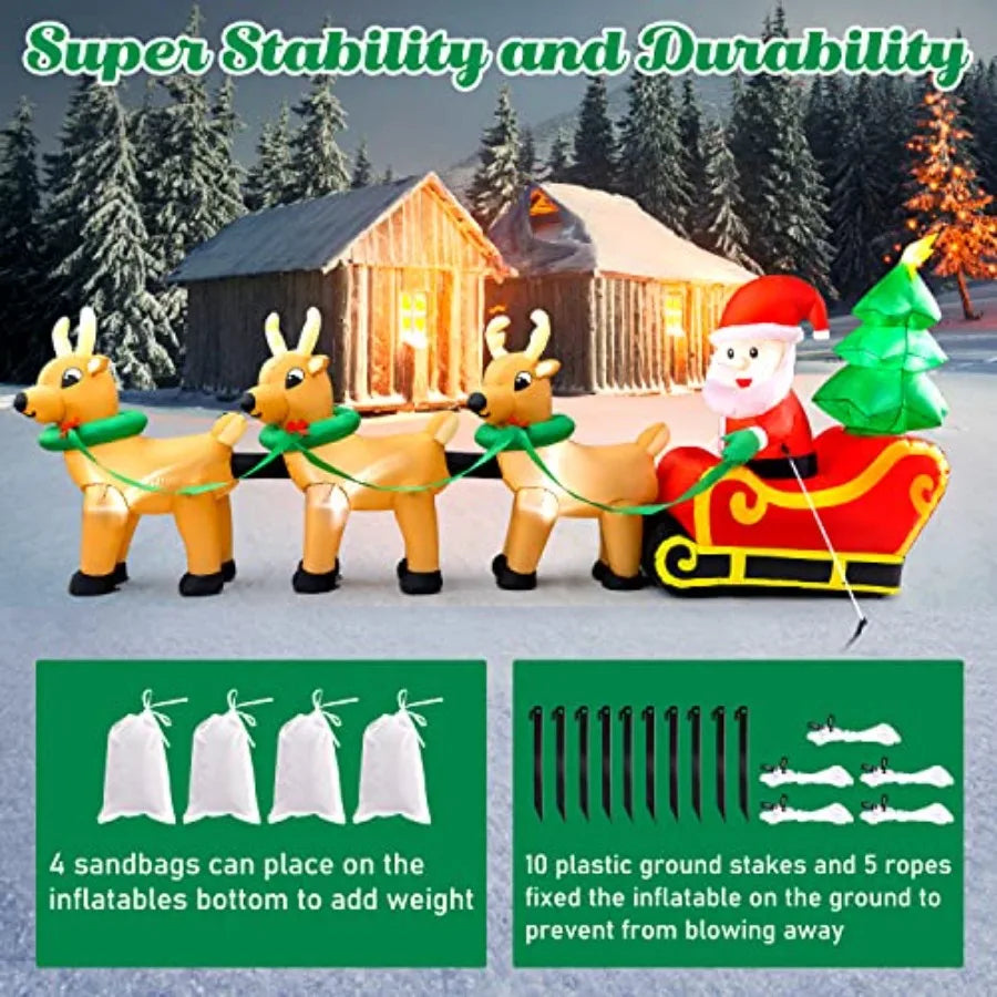 OLOEY Outdoor Christmas Inflatable Santa Sleigh Reindeer Decoration