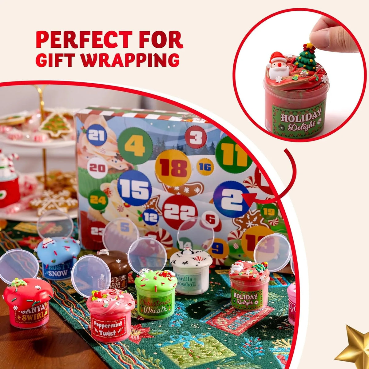 Joyfy Slime Christmas Advent Calendar With Festive Dessert Accessories
