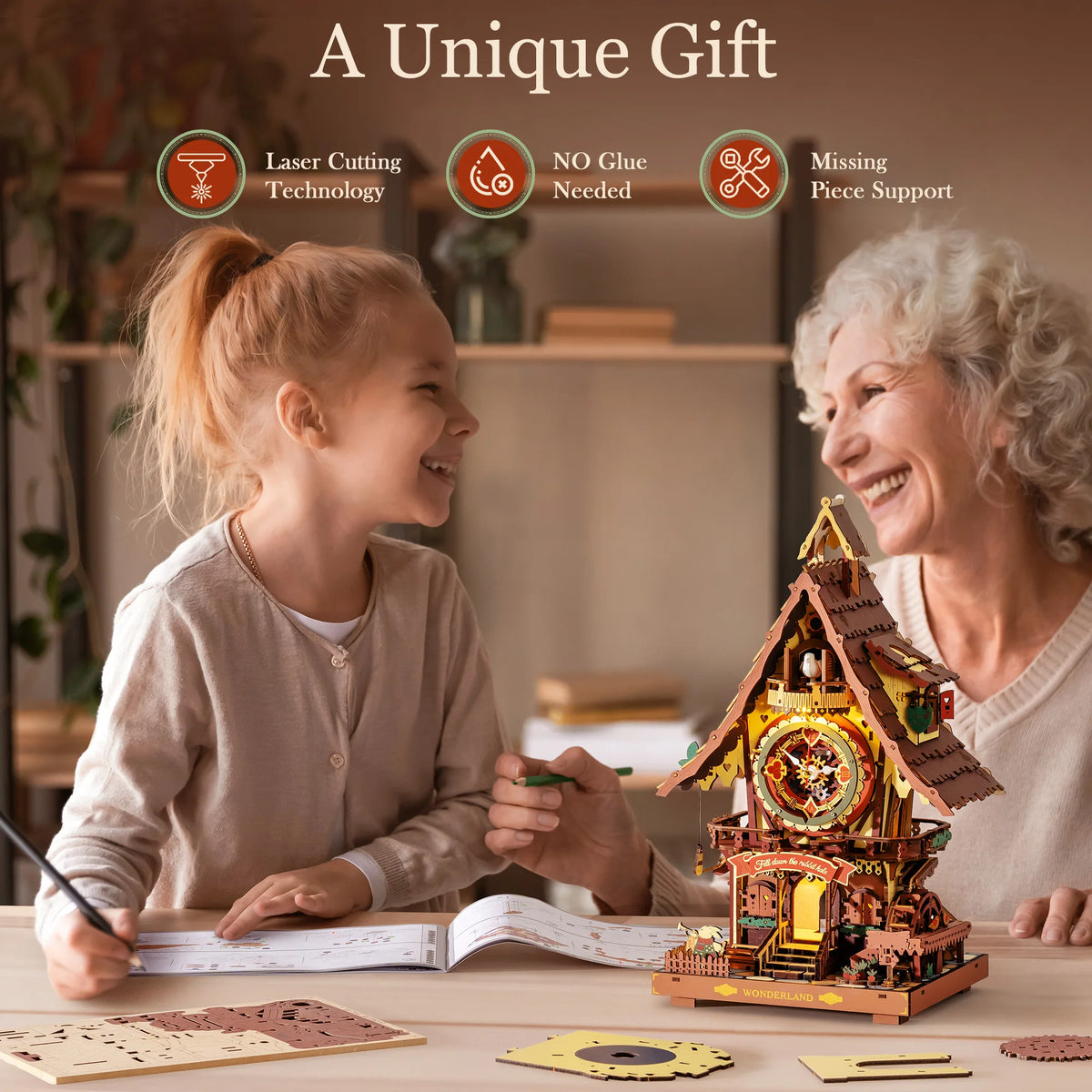 ROKR Wooden Mechanical Cuckoo Clock 3D Puzzle Building Kit