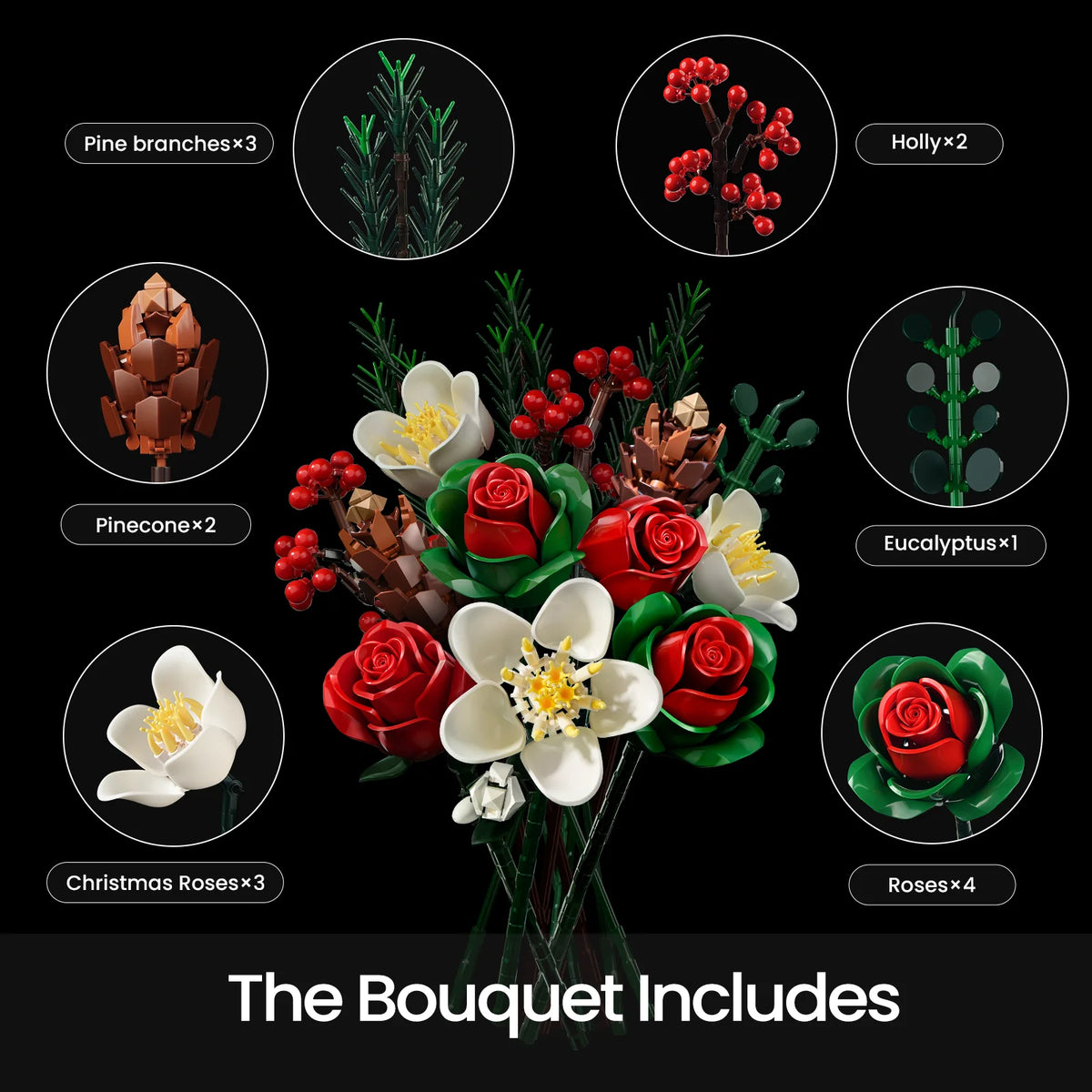 SupreOwls Christmas Rose Bouquet Building Blocks DIY Flower Decor