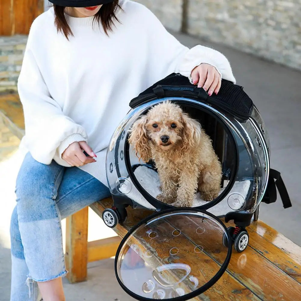 Portable Pet Rolling Carrier With Clear Ventilation And Silent Wheels