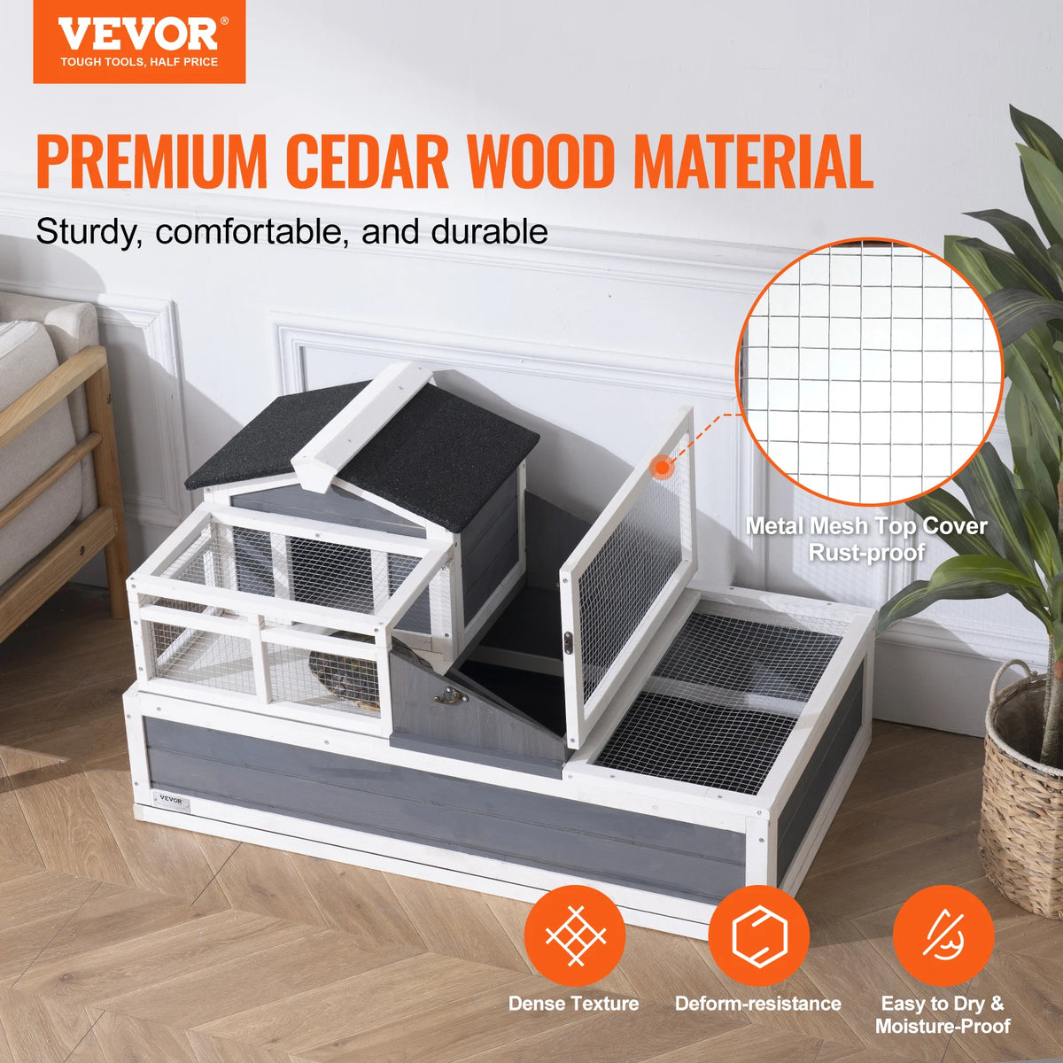 Three Room Wooden Tortoise Habitat Enclosure With Openable Top