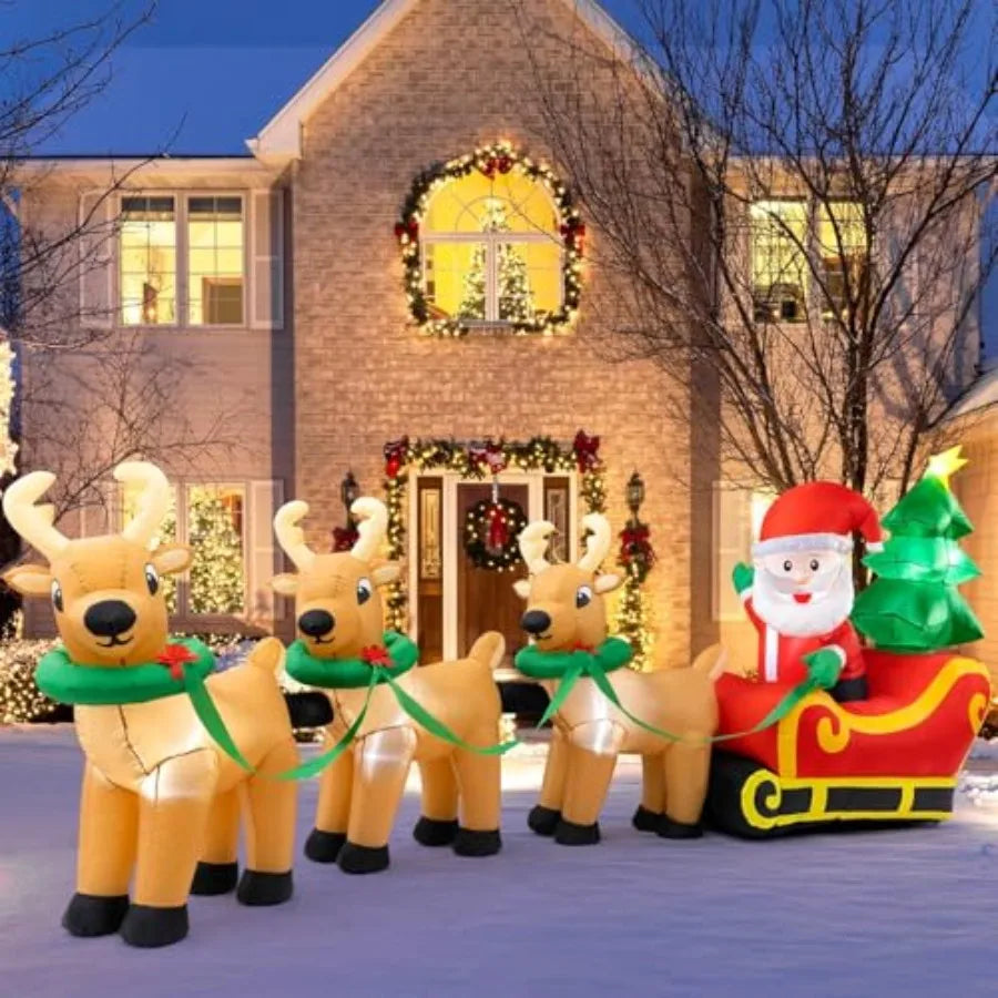 OLOEY Outdoor Christmas Inflatable Santa Sleigh Reindeer Decoration