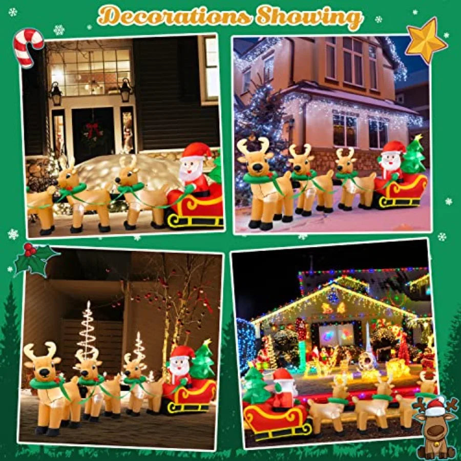 OLOEY Outdoor Christmas Inflatable Santa Sleigh Reindeer Decoration