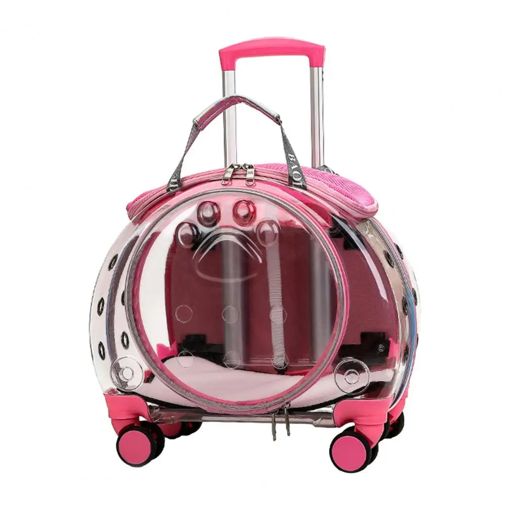 Portable Pet Rolling Carrier With Clear Ventilation And Silent Wheels
