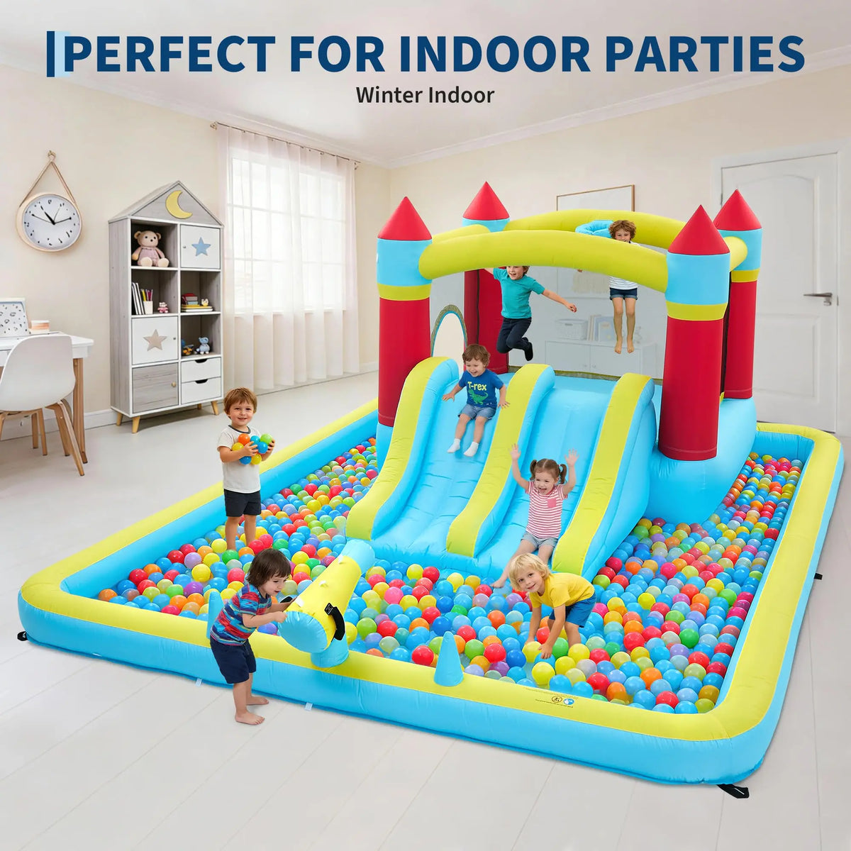 HiMiss Inflatable Kids Bounce House With Slide And Pool