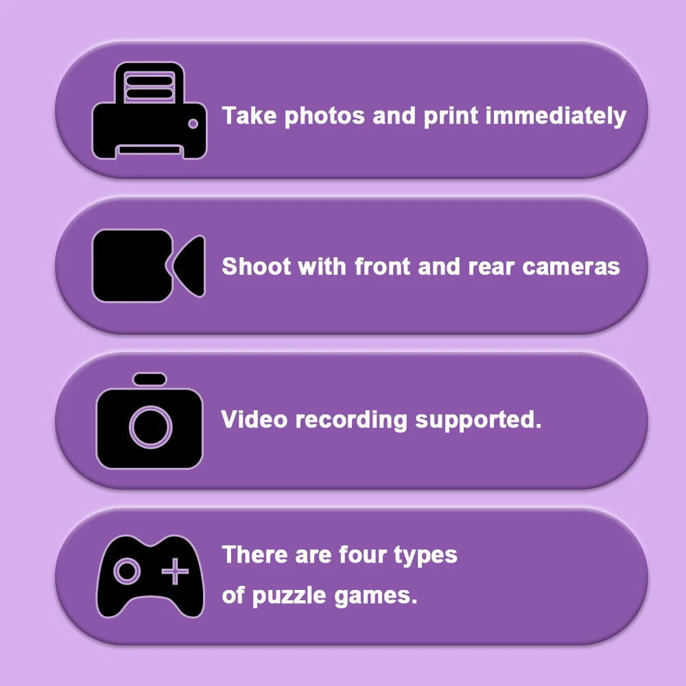 Cute purple unicorn kids camera, photo thermal printing, Halloween Thanksgiving surprise birthday holiday gift