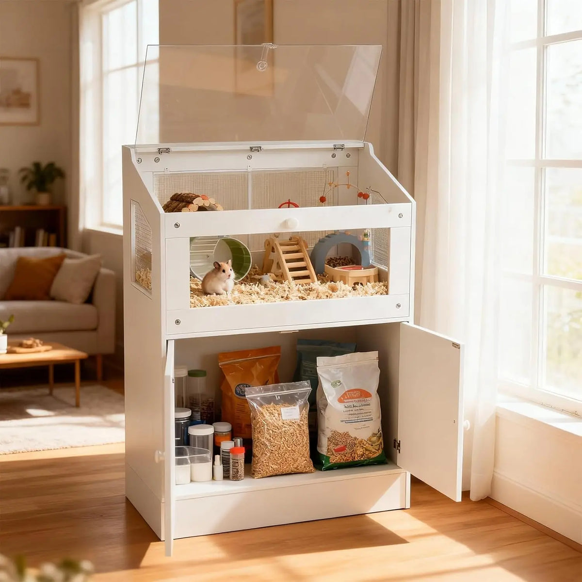 HiMISS Acrylic Pet Habitat With Storage Cabinet For Hamsters