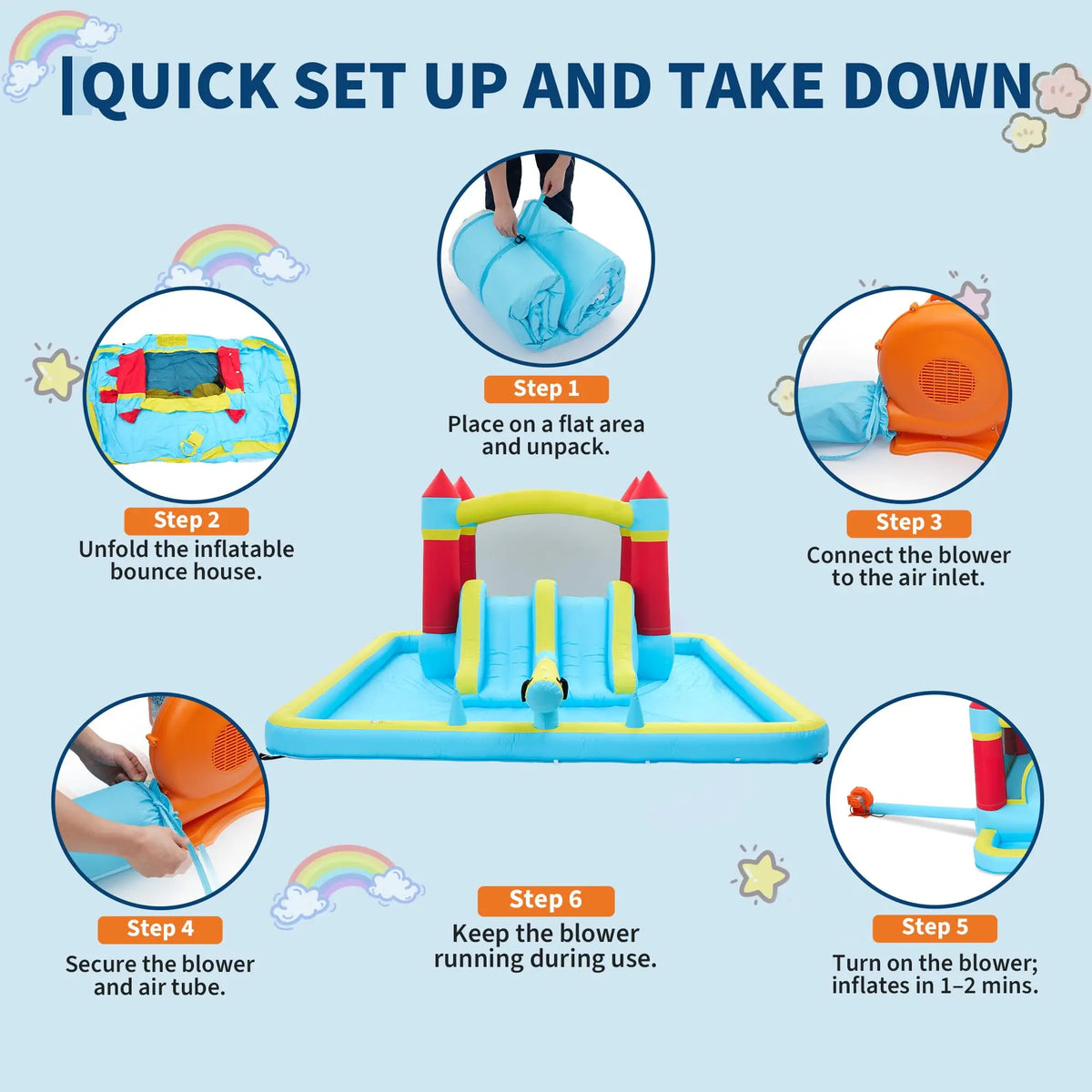 HiMiss Inflatable Kids Bounce House With Slide And Pool